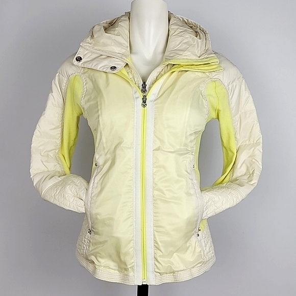 Lululemon Run Bundle Up Down Jacket Hooded Clarity Yellow Polar Cream Size 6 - Picture 6 of 16